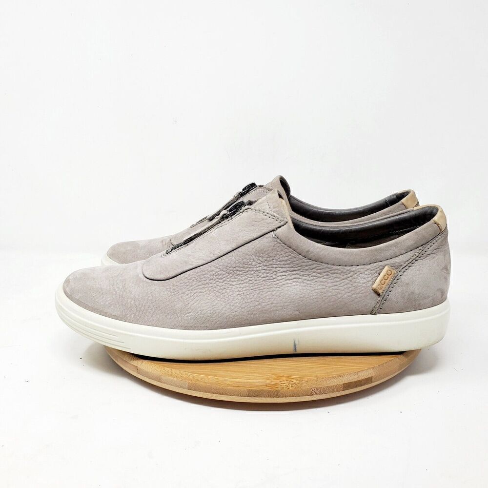 ECCO‎ Soft 7 Zip Shoes Womens 41 Warm Grey Nubuck Leather Low Sneaker Comfort